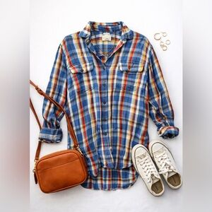 Ralph Lauren RL Big Shirt Boyfriend Flannel Blue and Red Plaid Shirt Cozy Cabin